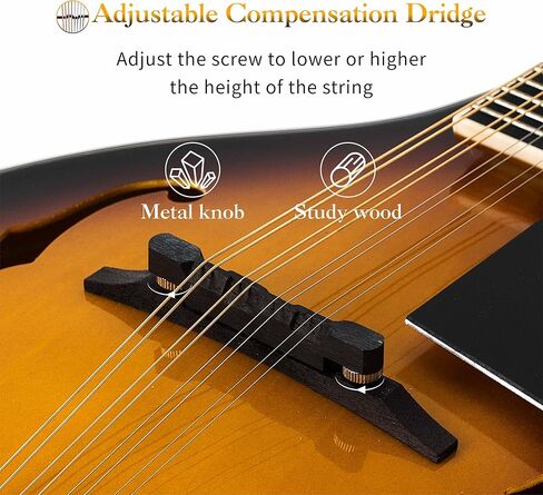 Mulucky A Style Mandolins Instrument, 8 String Acoustic Mandolin with Beginner Kit for Adults Kids, Case, Tuner, String, Picks - Sunburst in Saudi Arabia