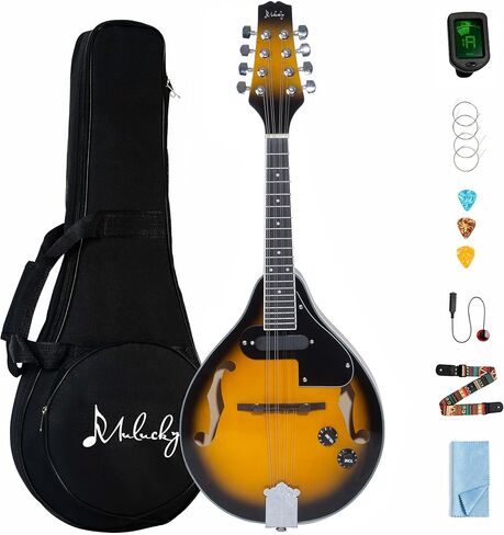 Mulucky A Style Mandolins Instrument, 8 String Acoustic Mandolin with Beginner Kit for Adults Kids, Case, Tuner, String, Picks - Sunburst in Saudi Arabia