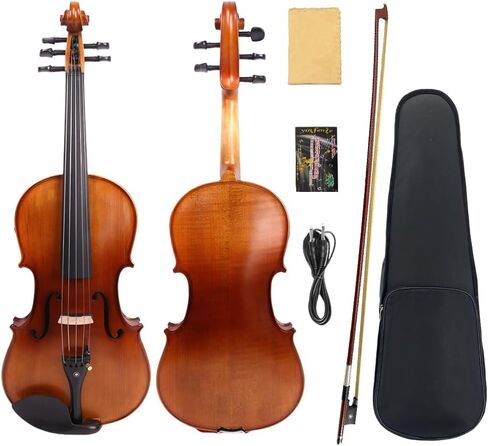 16.5 Inch 5-String Electric Viola - FCGDA Tuning Electric Acoustic Viola for Students, Adults, Professional - Handmade Maple & Spruce Body with Ebony Fittings, Case, Bow (Black) in Kuwait