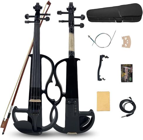 4/4 Full Size Electric Violin – Silent Electric Violin with Headphone Jack, Ebony Fittings – Includes Case, Bow, – Ideal for Practice & Performance (Black) in Saudi Arabia