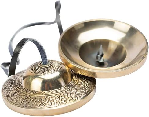 التقليدية النيبالية التأمل Tingsha الصنج أجراس قرع اليد البرونزية النحاس الأبيض لامعة version4.5cm صوت الرنين واضح للعلاج الصوتي in Saudi Arabia