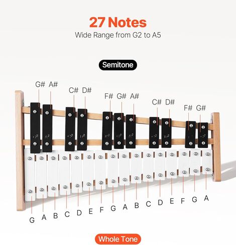 VEVOR Glockenspiel Xylophone, 27 Notes, Professional Xylophone Percussion Instrument, with Metal Keys, Includes 4 Mallets, Carrying Bag, Beginner Musical Instrument for Adults and Kids Music Teaching in Kuwait