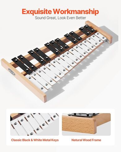 VEVOR Glockenspiel Xylophone، 27 ملاحظة، أداة قرع إكسيليفون احترافية، مع مفاتيح معدنية، تتضمن 4 مطارق، حقيبة حمل، آلة موسيقية للمبتدئين لتعليم الموسيقى للبالغين والأطفال in Saudi Arabia