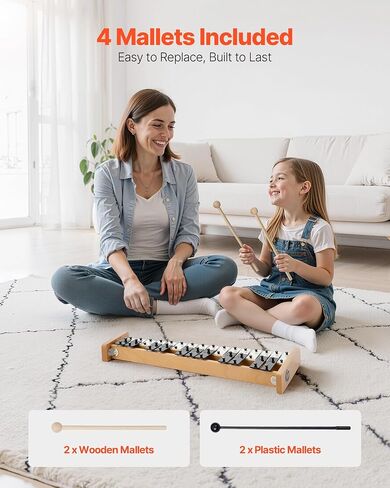 VEVOR Glockenspiel Xylophone، 27 ملاحظة، أداة قرع إكسيليفون احترافية، مع مفاتيح معدنية، تتضمن 4 مطارق، حقيبة حمل، آلة موسيقية للمبتدئين لتعليم الموسيقى للبالغين والأطفال in Saudi Arabia