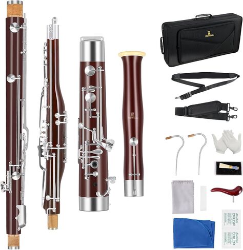 ROWELL Maple Bassoon C Key Professional Bassoon with Self-Locking Mechanism 26 Keys Silver Plated Bassoons Instrument with Case and Care Kit, Ideal for School Band, Orchestra, and Home Practice Red in Saudi Arabia