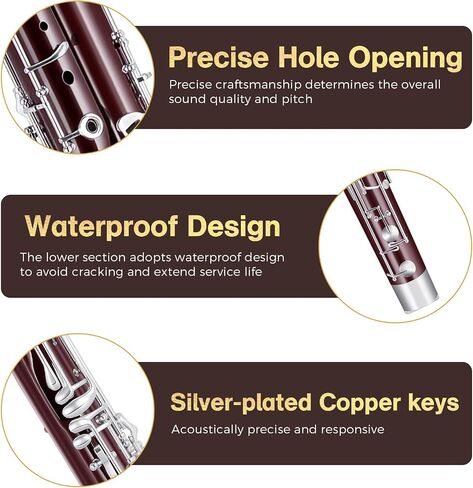 ROWELL Maple Bassoon C Key Professional Bassoon with Self-Locking Mechanism 26 Keys Silver Plated Bassoons Instrument with Case and Care Kit, Ideal for School Band, Orchestra, and Home Practice Red in Saudi Arabia
