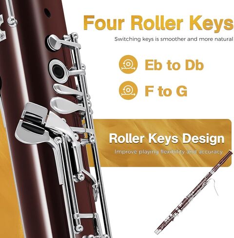 ROWELL Maple Bassoon C Key Professional Bassoon with Self-Locking Mechanism 26 Keys Silver Plated Bassoons Instrument with Case and Care Kit, Ideal for School Band, Orchestra, and Home Practice Red in Saudi Arabia