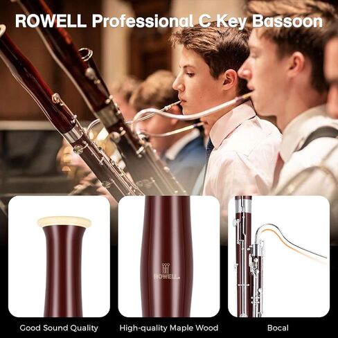 ROWELL Maple Bassoon C Key Professional Bassoon with Self-Locking Mechanism 26 Keys Silver Plated Bassoons Instrument with Case and Care Kit, Ideal for School Band, Orchestra, and Home Practice Red in Saudi Arabia
