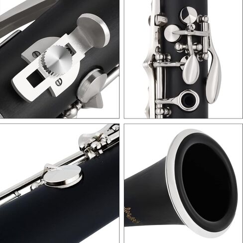 Bb Clarinet For Beginners Students B Flat Clarinet 17 Keys Clarinets with Case Stand Strap 2 Barrels 8 Mouthpiece Cushion White Gloves Cleaning Kit (Black) in Kuwait