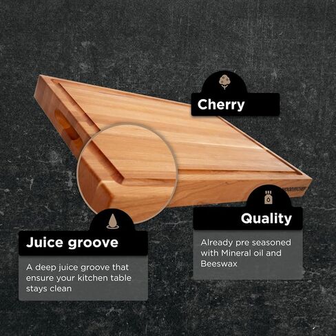 Medium Wood Cutting Board from American Cherry - A Reversible Butcher Block That Comes with Juice Groove for Cutting Meat and Juicy Veggies Easily - Cherry Chopping Board - 16x12x1.5 inches in Saudi Arabia