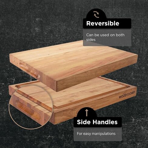 Medium Wood Cutting Board from American Cherry - A Reversible Butcher Block That Comes with Juice Groove for Cutting Meat and Juicy Veggies Easily - Cherry Chopping Board - 16x12x1.5 inches in Saudi Arabia