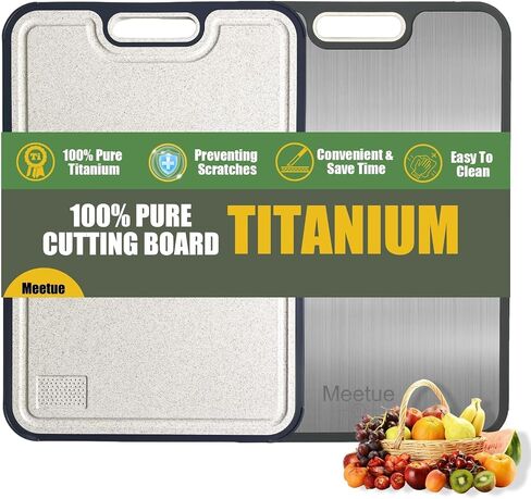100% Pure Titanium Cutting Board, 2 in 1 Titanium Cutting Boards for Kitchen, Dishwasher Safe Cuttings Boards Double Sided with Juice Groove, Non-slip Wheat Straw PP Chopping Board, 15.2"×10.4" in Saudi Arabia