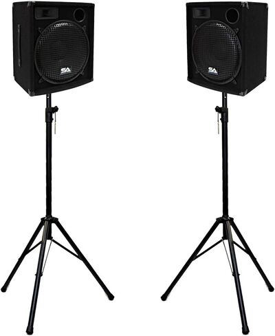 Seismic Audio - SA-15.2-PKG1 - Pair of Compact 15" PA Speakers with Two Tripod Speaker Stands in Saudi Arabia
