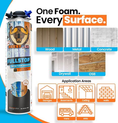 BEEST FullStop Spray Foam Insulation Kit - 360 Board ft/sq.ft. Fire Rated Spray Insulation Foam for Walls & Attics with Thermal & Soundproofing - Includes 18x Cans, 1 Cleaner, Pro X Gun, Safety Gear in Saudi Arabia