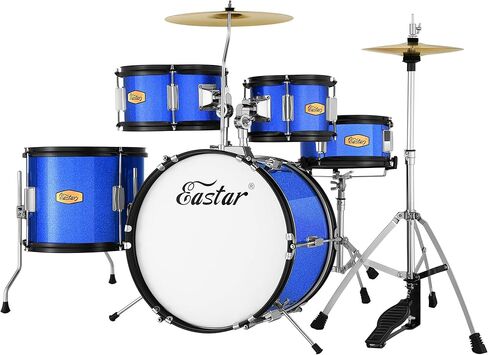 Drum Set Eastar 16 inch 5-Piece, Junior Drum Kit for Beginners Kids Teenagers with Adjustable Throne and Cymbal, Pedal & Drumsticks, Metallic Black (EDS-350MBK) in Saudi Arabia