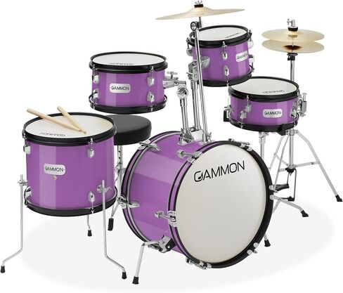 مجموعة طبول المبتدئين المكونة من 5 قطع من Gammon Percussion مع الصنج والأجهزة والعصي والعرش - أسود in Kuwait