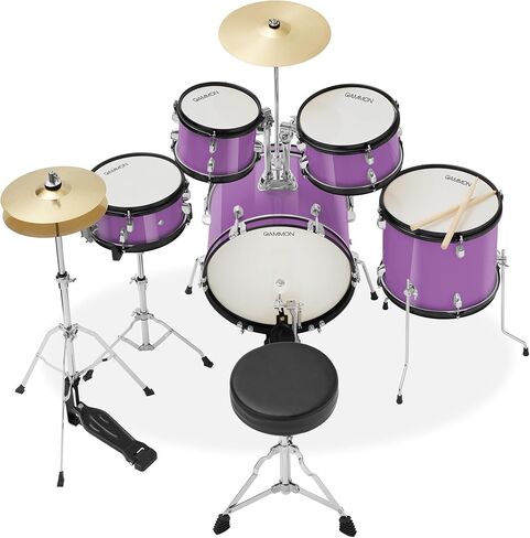 مجموعة طبول المبتدئين المكونة من 5 قطع من Gammon Percussion مع الصنج والأجهزة والعصي والعرش - أسود in Kuwait