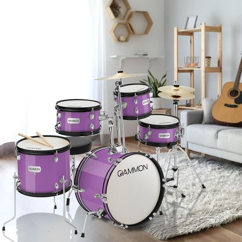 مجموعة طبول المبتدئين المكونة من 5 قطع من Gammon Percussion مع الصنج والأجهزة والعصي والعرش - أسود in Kuwait