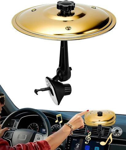 فتحة تهوية طبلة الصنج للسيارة، صنج معدني صغير للوحة قيادة السيارة، ملحقات الآلات الموسيقية المضحكة للسيارة هدية لمحبي موسيقى الطبول، ذهبي in Kuwait
