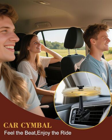 فتحة تهوية طبلة الصنج للسيارة، صنج معدني صغير للوحة قيادة السيارة، ملحقات الآلات الموسيقية المضحكة للسيارة هدية لمحبي موسيقى الطبول، ذهبي in Kuwait
