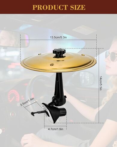 فتحة تهوية طبلة الصنج للسيارة، صنج معدني صغير للوحة قيادة السيارة، ملحقات الآلات الموسيقية المضحكة للسيارة هدية لمحبي موسيقى الطبول، ذهبي in Kuwait