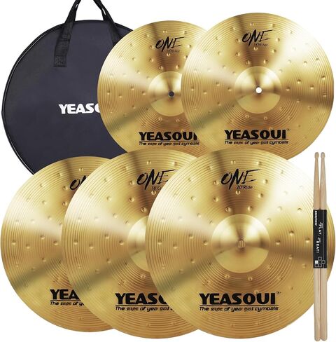 حزمة الصنج، مجموعة الصنج الطبل 14 بوصة/14 بوصة/16 ​​بوصة/18 بوصة/20 بوصة 5 قطع الصنج مع حقيبة الصنج لمجموعة الطبل (5 قطع حزمة الصنج الذهبي منخفض الحجم مع حقيبة) in Kuwait