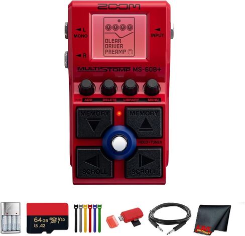Zoom MS-60B+ MultiStomp Multi-FX Bass Pedal Bundle With Microfiber Cleaning Cloth + 4x AA Batteries With Charger + Balanced Interconnect 1/4 inch TRS to Same Cable in Saudi Arabia