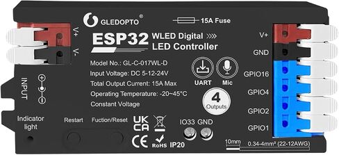 ESP32 WLED LED Strip Controller 4 Channel Outputs 15A Fuse Link TI Level Shifter UART Download DIY Dynamic Lighting Mode APP Control for Digital RGB IC WS2811 WS2812 WS2815 SK6812 etc in Saudi Arabia