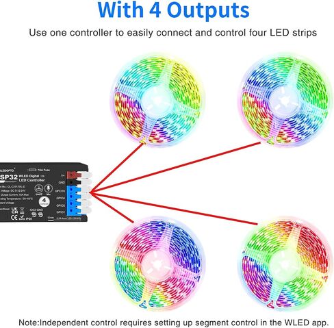 ESP32 WLED LED Strip Controller 4 Channel Outputs 15A Fuse Link TI Level Shifter UART Download DIY Dynamic Lighting Mode APP Control for Digital RGB IC WS2811 WS2812 WS2815 SK6812 etc in Saudi Arabia