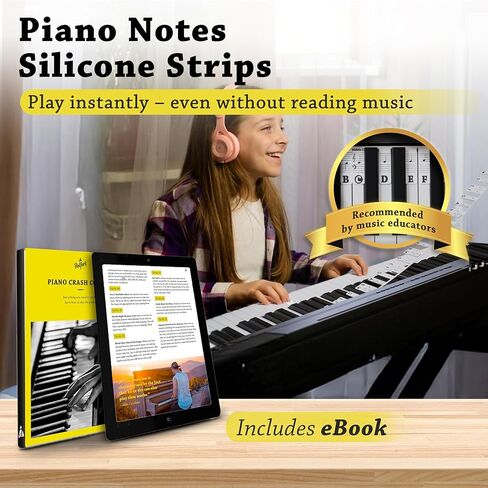 ملصقات بيانو قابلة للإزالة - شرائط سيليكون قابلة لإعادة الاستخدام - ملصقات ملاحظات لـ 88 مفتاحًا بالحجم الكامل - تعلم باستخدام ملصقات لوحة مفاتيح البيانو للمبتدئين - بما في ذلك صندوق الهدايا - ملحقات التعلم (للبالغين والأطفال) in Kuwait