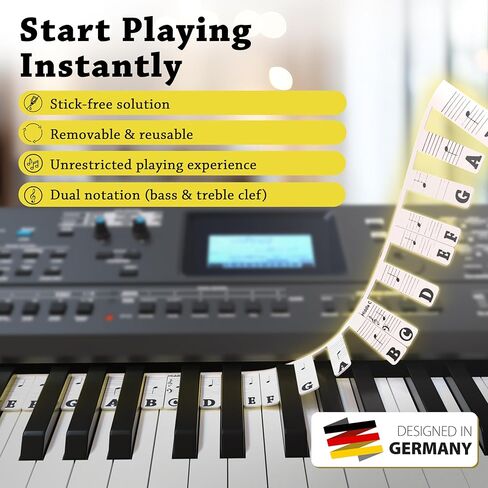 ملصقات بيانو قابلة للإزالة - شرائط سيليكون قابلة لإعادة الاستخدام - ملصقات ملاحظات لـ 88 مفتاحًا بالحجم الكامل - تعلم باستخدام ملصقات لوحة مفاتيح البيانو للمبتدئين - بما في ذلك صندوق الهدايا - ملحقات التعلم (للبالغين والأطفال) in Kuwait