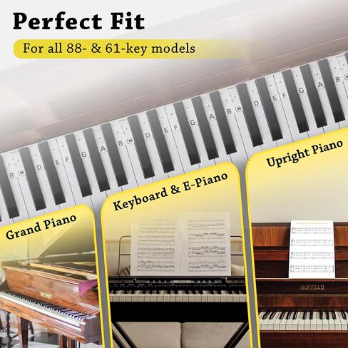 ملصقات بيانو قابلة للإزالة - شرائط سيليكون قابلة لإعادة الاستخدام - ملصقات ملاحظات لـ 88 مفتاحًا بالحجم الكامل - تعلم باستخدام ملصقات لوحة مفاتيح البيانو للمبتدئين - بما في ذلك صندوق الهدايا - ملحقات التعلم (للبالغين والأطفال) in Kuwait