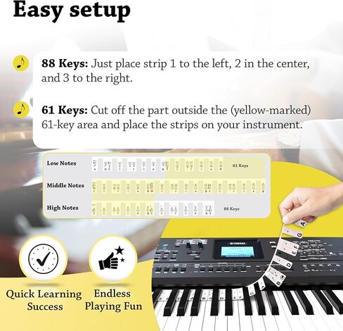 ملصقات بيانو قابلة للإزالة - شرائط سيليكون قابلة لإعادة الاستخدام - ملصقات ملاحظات لـ 88 مفتاحًا بالحجم الكامل - تعلم باستخدام ملصقات لوحة مفاتيح البيانو للمبتدئين - بما في ذلك صندوق الهدايا - ملحقات التعلم (للبالغين والأطفال) in Kuwait
