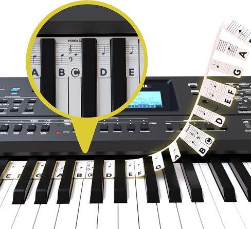 ملصقات بيانو قابلة للإزالة - شرائط سيليكون قابلة لإعادة الاستخدام - ملصقات ملاحظات لـ 88 مفتاحًا بالحجم الكامل - تعلم باستخدام ملصقات لوحة مفاتيح البيانو للمبتدئين - بما في ذلك صندوق الهدايا - ملحقات التعلم (للبالغين والأطفال) in Kuwait