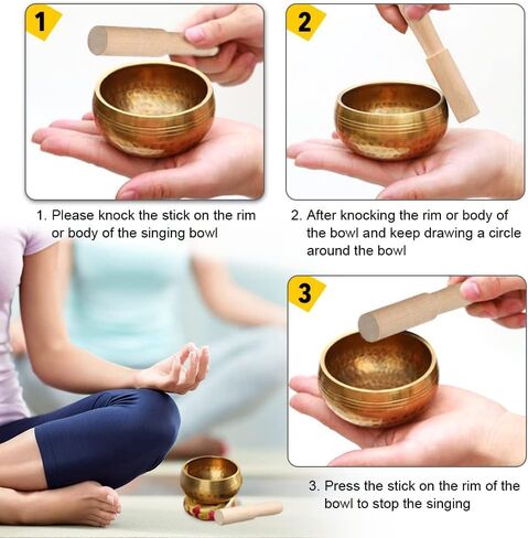 Tibetan Singing Bowl Set - Meditation Sound Bowl Cushion with Wooden Striker for Yoga, Meditation & Relaxation, Mindfulness,Chakra Healing, Stress Relief, Self-Regulation in Saudi Arabia
