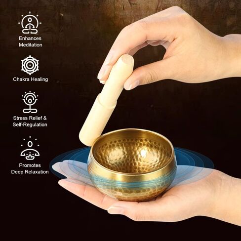 Tibetan Singing Bowl Set - Meditation Sound Bowl Cushion with Wooden Striker for Yoga, Meditation & Relaxation, Mindfulness,Chakra Healing, Stress Relief, Self-Regulation in Saudi Arabia