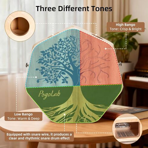 Three-tone Cajon, Portable Travel Drum Box with Adjustable Strap, Unique Appearance, Easy to Carry, for Home and Outdoor, Beautiful Percussion Instrument Gift (Brown) in Saudi Arabia