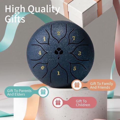 Steel Tongue Drum, 6 Inch 8-Note C Tone, Rain Drum for Meditation, Yoga & Mindfulness, Ideal Gift for Music Lovers(Navy Blue, 6 Inch 8 Note) in Kuwait
