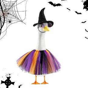 Halloween Witch Goose Outfit for 17/23 Inch Porch Geese, Waterproof Lawn Goose Costume for Outdoor Fall Decor, Garden Patio Statue Clothing for Cement Plastic Geese in Saudi Arabia