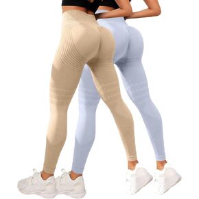 2 Pack Butt Lifting Yoga Leggings for Women Tummy Control High Waist Seamless Booty Scrunch Gym Running Workout Pants in Kuwait