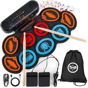 Electric Drum Set 9-Pad, Portable Roll-up Drum Pad USB MIDI, Built-in Speaker, Drum Sticks, Drum Set Foot Pedals Great Holiday Christmas Birthday Gift for Kids Adults in Saudi Arabia
