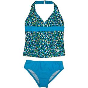 Speedo Girls 2-Piece Tankini Swimsuit (US, Numeric, 5, Regular, Geometric Blue Halter) in Kuwait