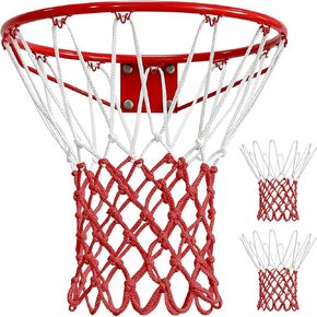 Basketball Net 2 Pack, Heavy Duty Basketball Net Replacement Weather Anti Whip Polyester Basketball Hoop Net Fits Standard Indoor Or Outdoor Court Use - Easy Install (Red White) in Saudi Arabia