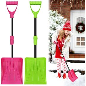 2 Pack Kids Winter Snow Shovel, Detachable Three-Part Rose Red & Green Plastic Kids Snow Shovel, Adjustable 27.5-35 inch with D-Grip Handle,Winter Toys Gifts for Boys Girls Playing (Yellow & Blue) in Saudi Arabia