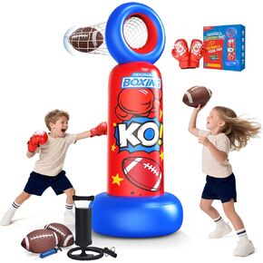 Inflatable Punching Bag for Kids, 2-in-1 Freestanding Boxing Bag with Football Toss Game, 68.8'' Heavy Duty Karate Taekwondo Toy for Boys Girls Ages 3-12, Birthday Xmas Gift Ideas in Saudi Arabia