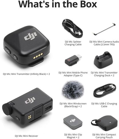 DJI Mic Mini (2 TX + 1 RX + Charging Case), Wireless Lavalier Microphone for iPhone/Camera/Android, Ultralight, Detail-Rich Audio, 48h Use, Noise Cancelling, Automatic Limiting, Vlog, Streaming | 48h Use, Noise Cancelling, Automatic Limiting, Wireless Mic in Kuwait