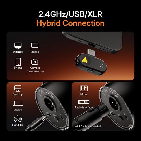 MAONO PD200W ميكروفون بودكاست لاسلكي هجين للكمبيوتر الشخصي، ميكروفون USB ديناميكي XLR مع حامل سطح المكتب، برنامج، إلغاء الضوضاء، للتسجيل الصوتي، البث، إنشاء المحتوى، الاستوديو المنزلي، التعليق الصوتي in Kuwait