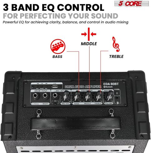 مضخم صوت طبلة بلوتوث 5 كور 80 وات - مكبر صوت 8 بوصات مع شاشة E-Drum مع USB، 3 نطاقات EQ، مدخل Aux وميكروفون للوحة المفاتيح، الطبول الكهربائية، التدريب، الاستوديو - EDA 80W BT in Saudi Arabia