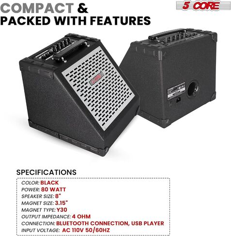مضخم صوت طبلة بلوتوث 5 كور 80 وات - مكبر صوت 8 بوصات مع شاشة E-Drum مع USB، 3 نطاقات EQ، مدخل Aux وميكروفون للوحة المفاتيح، الطبول الكهربائية، التدريب، الاستوديو - EDA 80W BT in Saudi Arabia