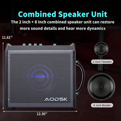AODSK 35W Professional Electronic Drum Amplifier | Dual Speakers (8" Woofer + 2" Tweeter) | Compatible with Keyboard/Bass/Synthesizer | AUX Input + Recording Output | Treble/Mid Control in Kuwait